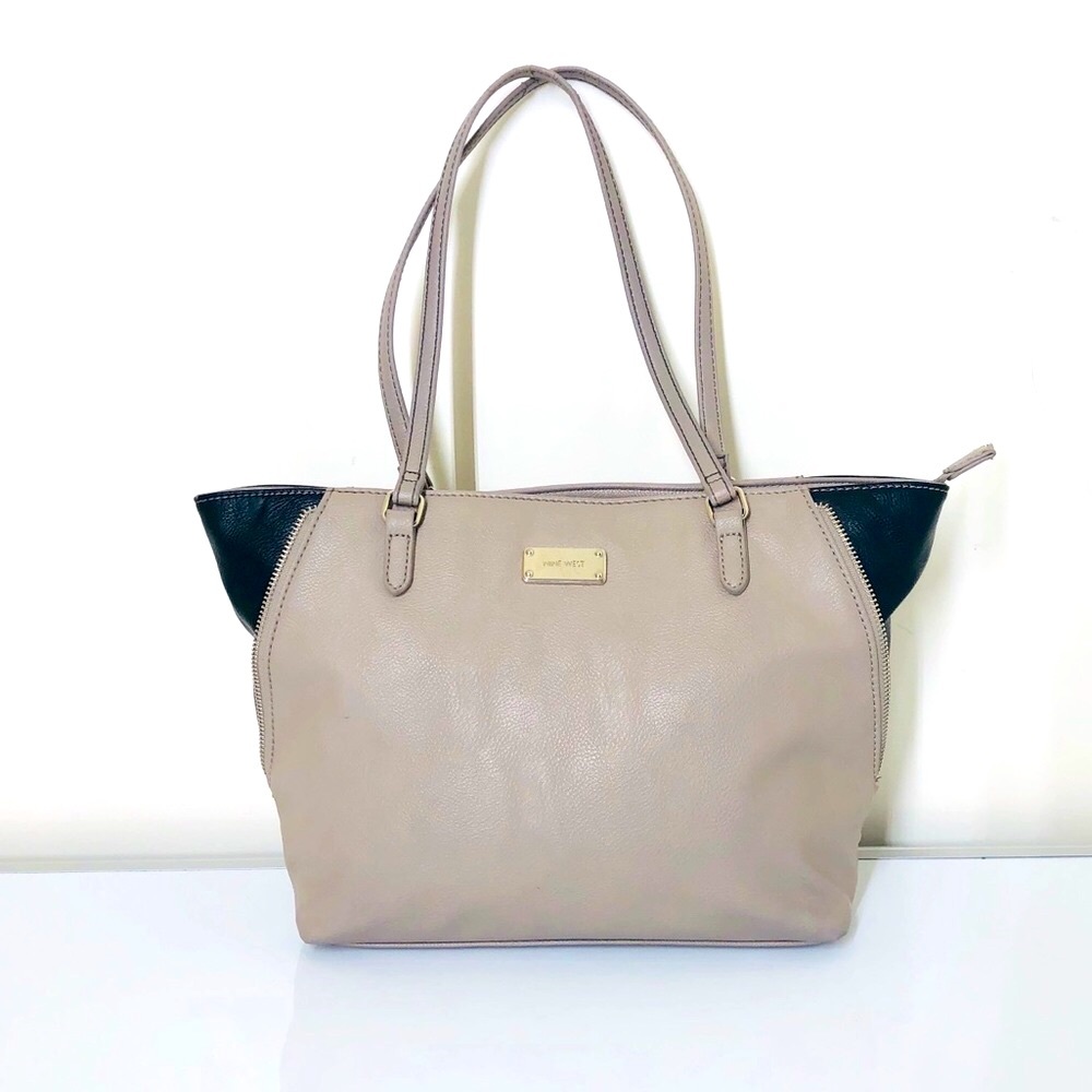 Nine West large handbag 2 color leather trim Purse